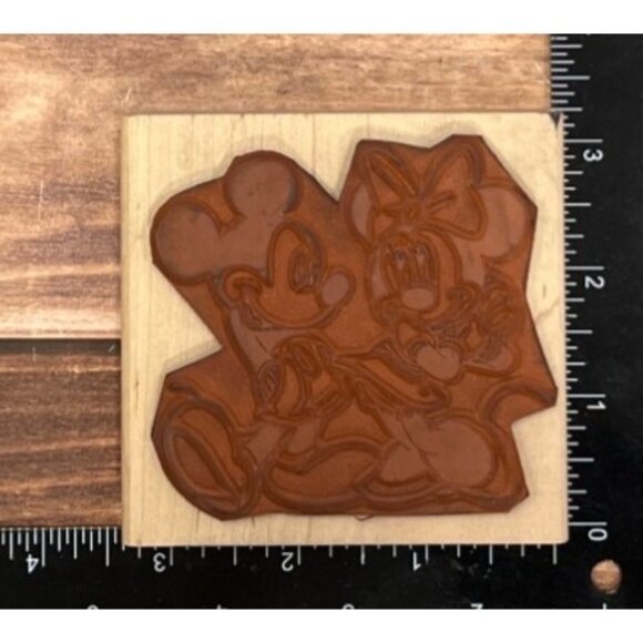 DISNEY ALL NIGHT MEDIA 540-J02 MICKEY LOVES MINNIE WOOD MOUNTED RUBBER STAMP - Picture 2 of 4